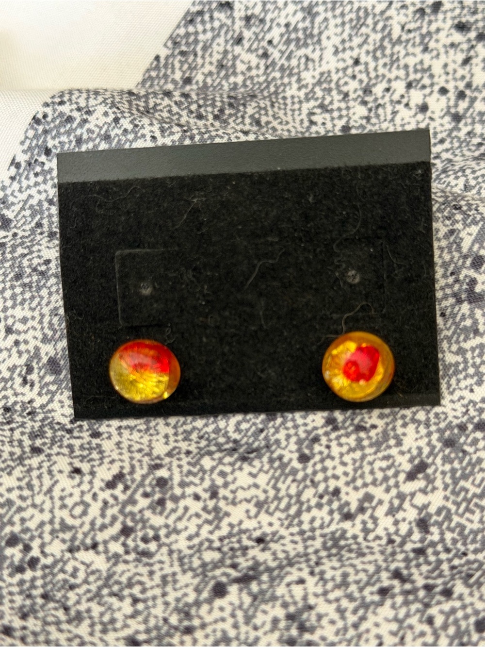 Handmade Red and Gold Glass Stud Earrings